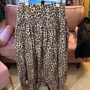 Full Long Anthropologie Mare Mare Leopard Print ruffle drop waist darling Skirt